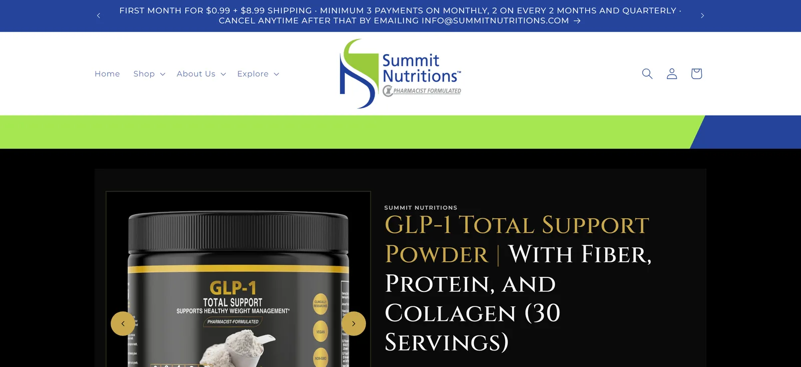 Summit Nutritions product page for GLP-1 Total Support Powder
